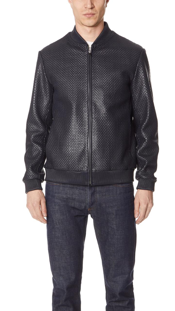 Theory Woven Leather Bomber Jacket