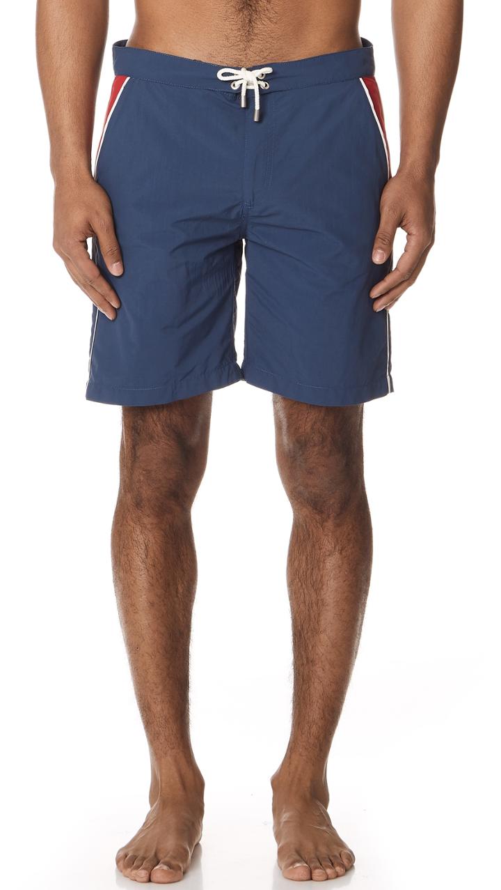 Solid Striped Board Shorts Piped Navy Red