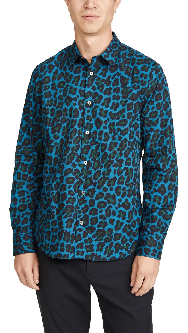 Paul Smith Long Sleeve Leopard Print Slim Fit Shirt