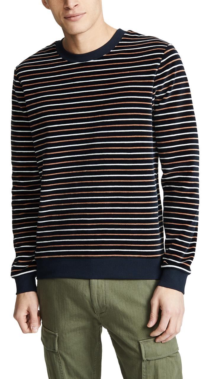 A P C Striped Crew Neck Sweatshirt