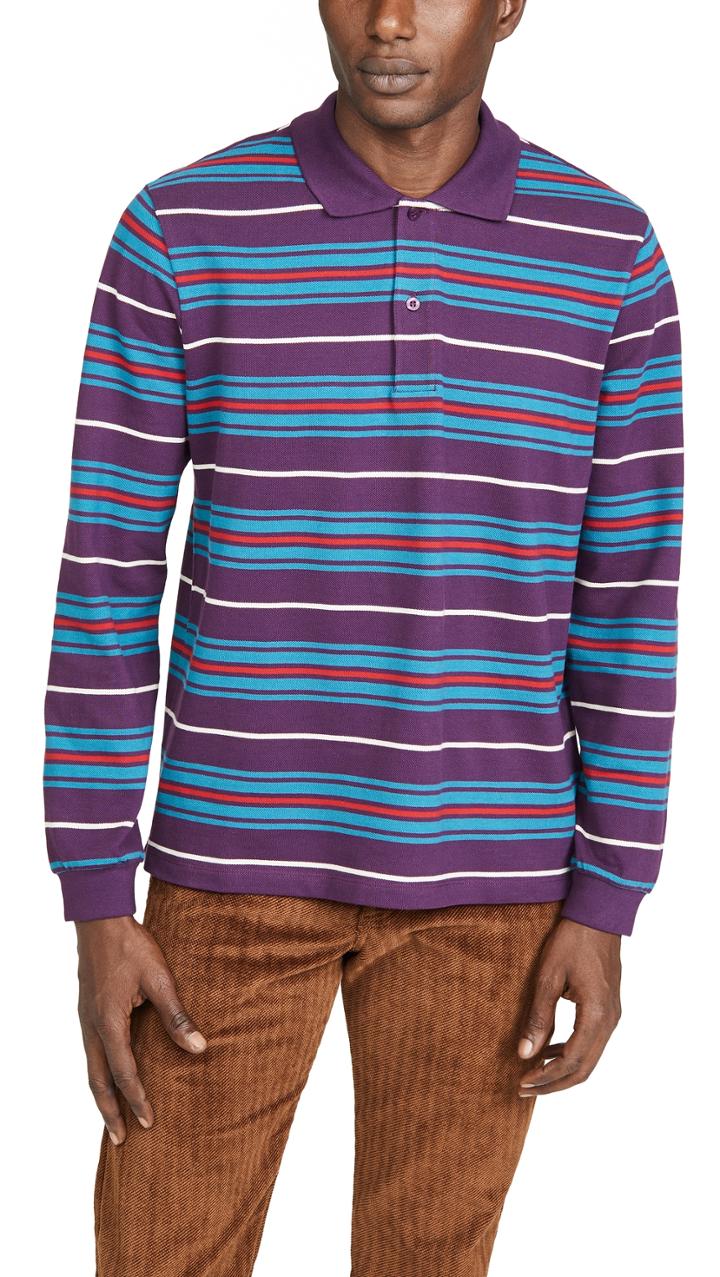 Tres Bien Long Sleeve Striped Polo