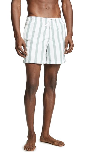 Bather Green Stripe Swim Trunks
