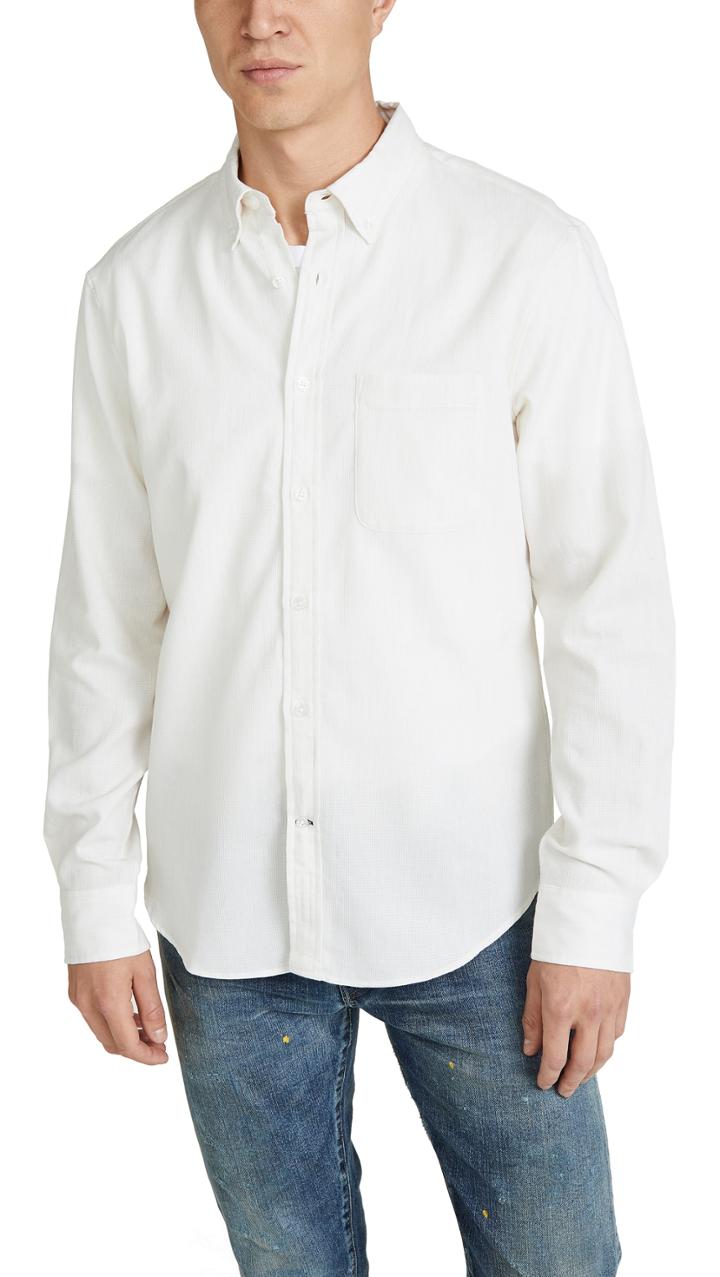 Club Monaco Long Sleeve Button Down Pique Shirt
