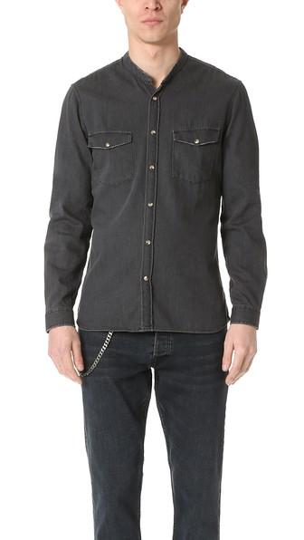 The Kooples Washed Denim Long Sleeve Shirt