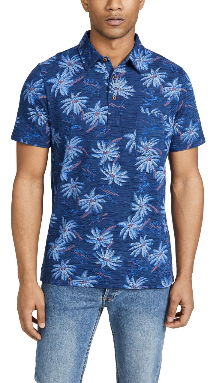 Faherty Short Sleeve Hawaiian Print Polo