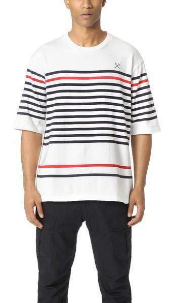 White Mountaineering Half Sleeves Border Tee