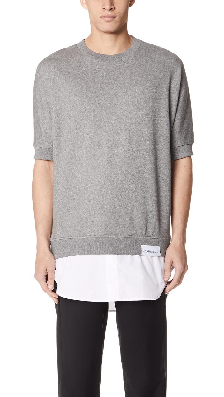 3 1 Phillip Lim Short Sleeve Sweatshirt With Poplin Tail