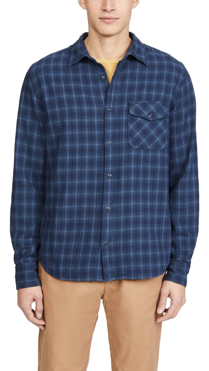 Save Khaki Long Sleeve Plaid Flannel Work Shirt