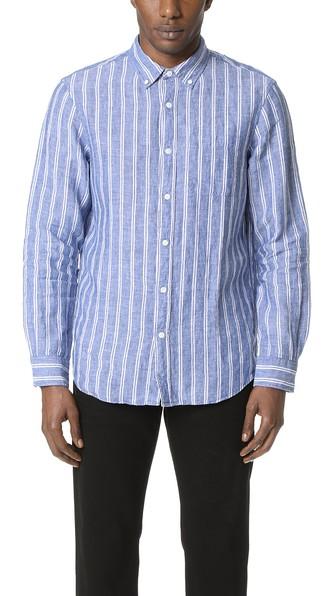 Club Monaco Linen Slim Stripe Shirt