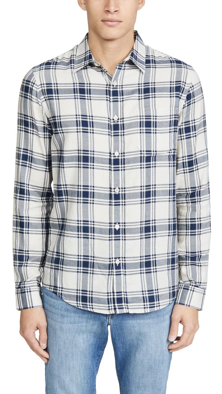 Frame Long Sleeve Tile Plaid Button Down Shirt