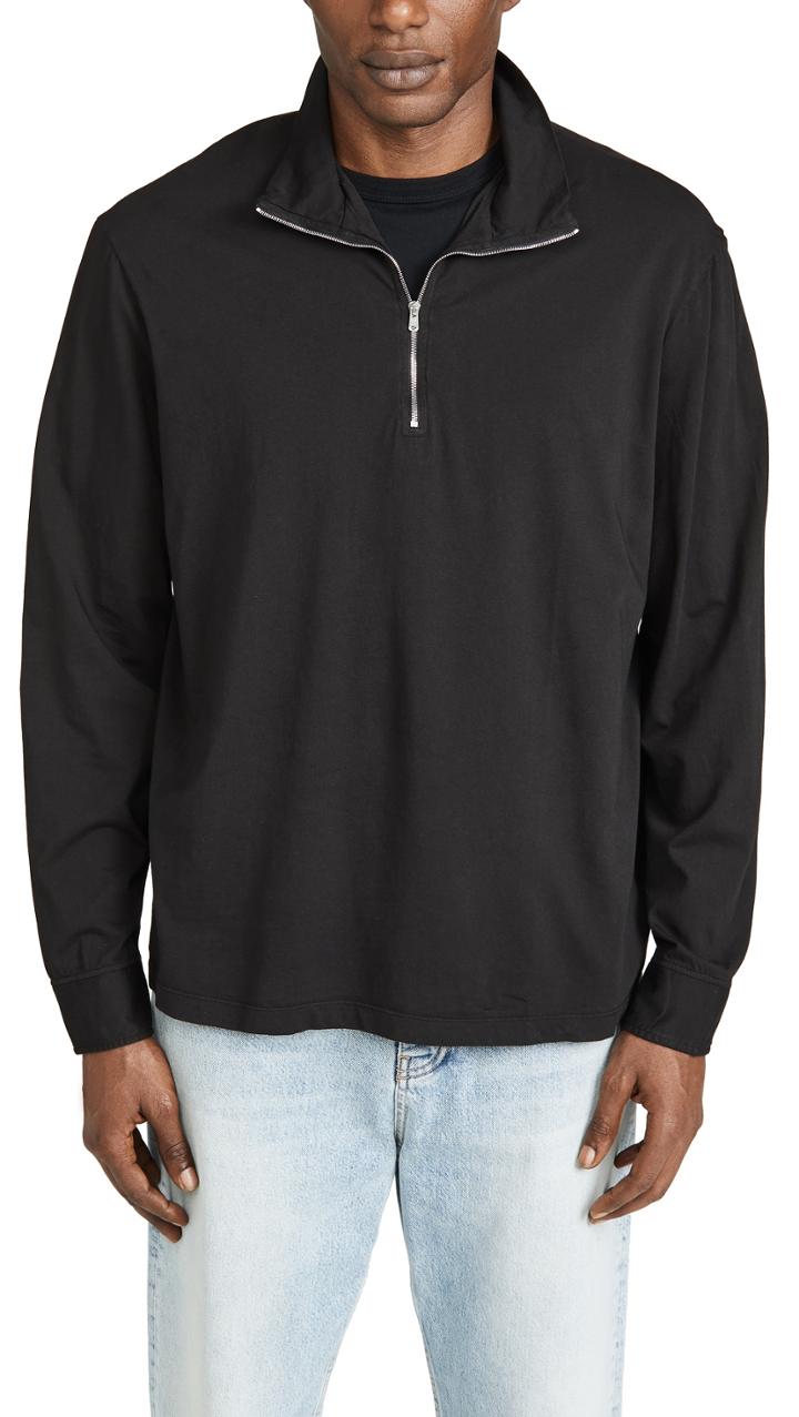 Our Legacy Washed Black Clean Jersey Zip Polo Shirt
