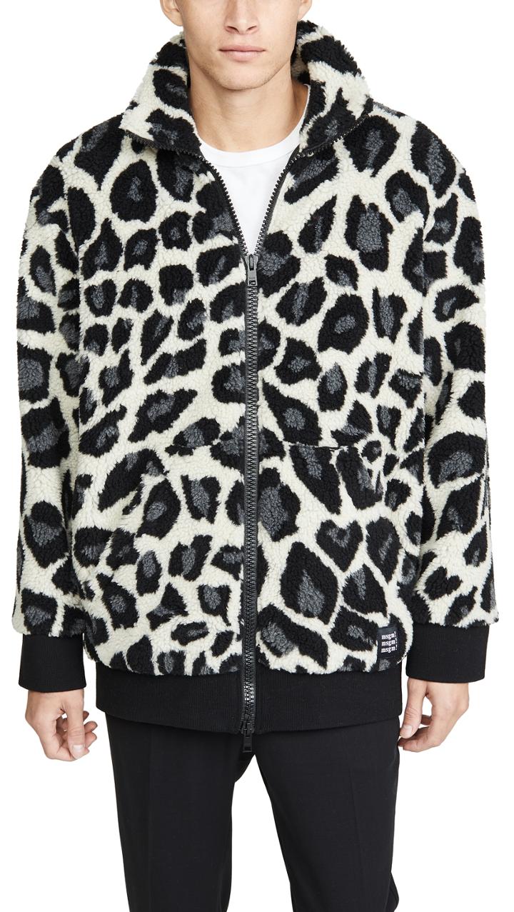 Msgm Leopard Fleece Full Zip Jacket
