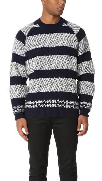 White Mountaineering Herringbone Pattern Round Neck Knit Sweater