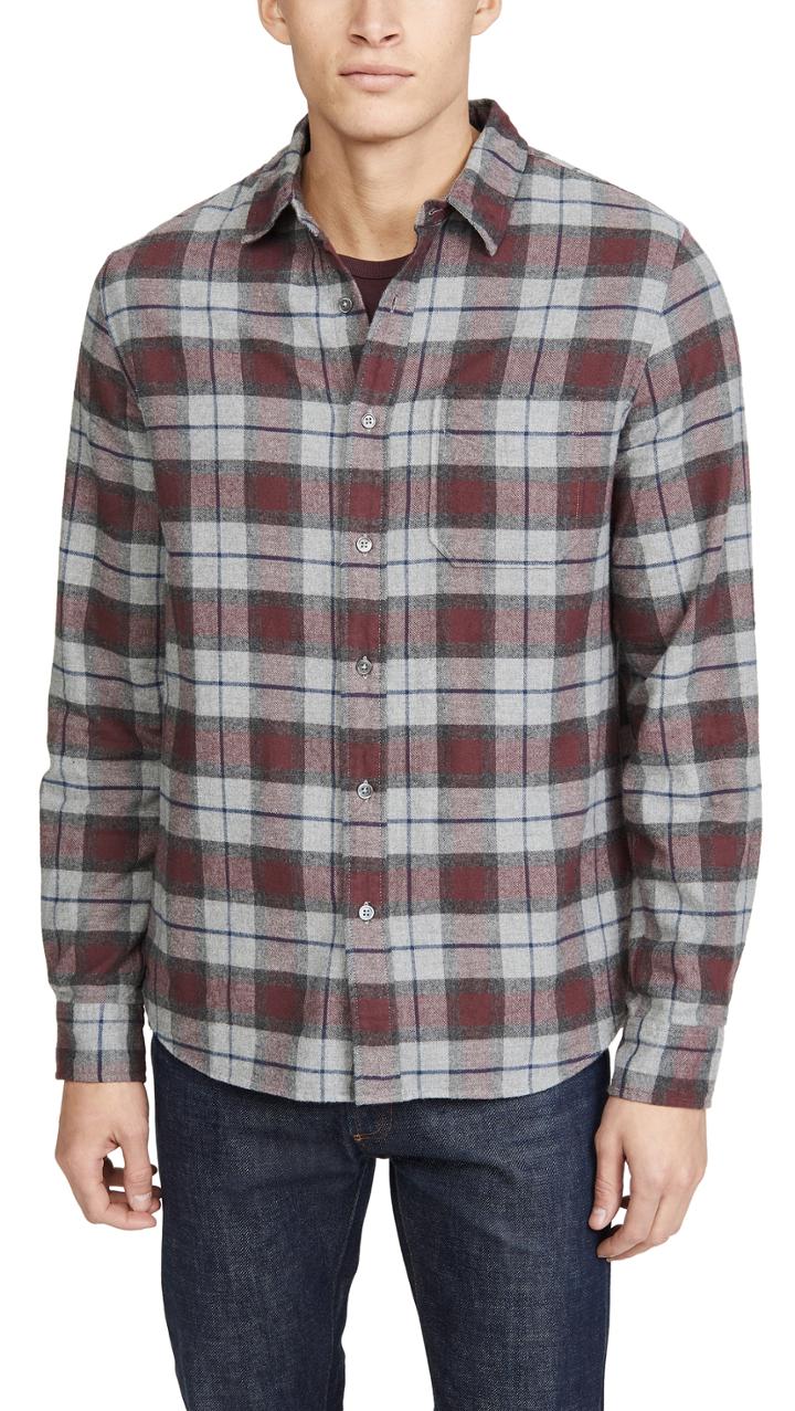 Frame Brushed Plaid Button Down Shirt