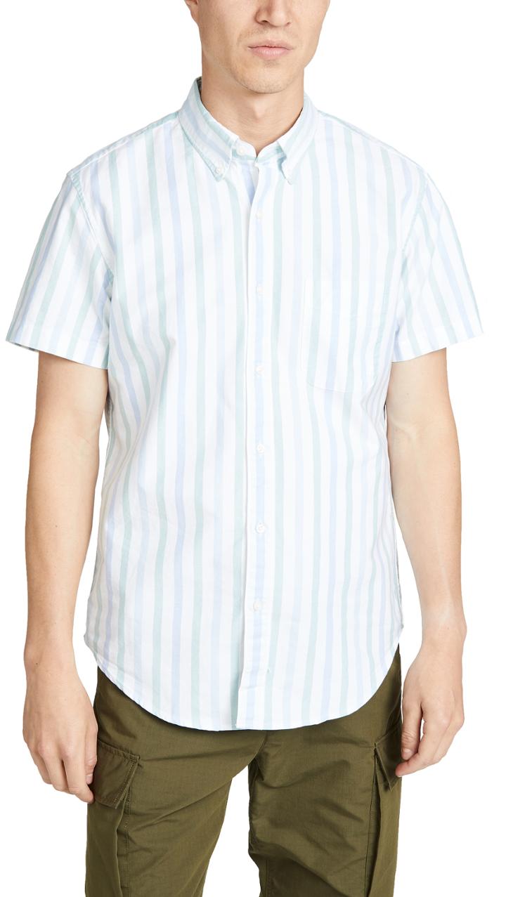 J Crew Short Sleeve Pima Stretch Oxford Striped Shirt