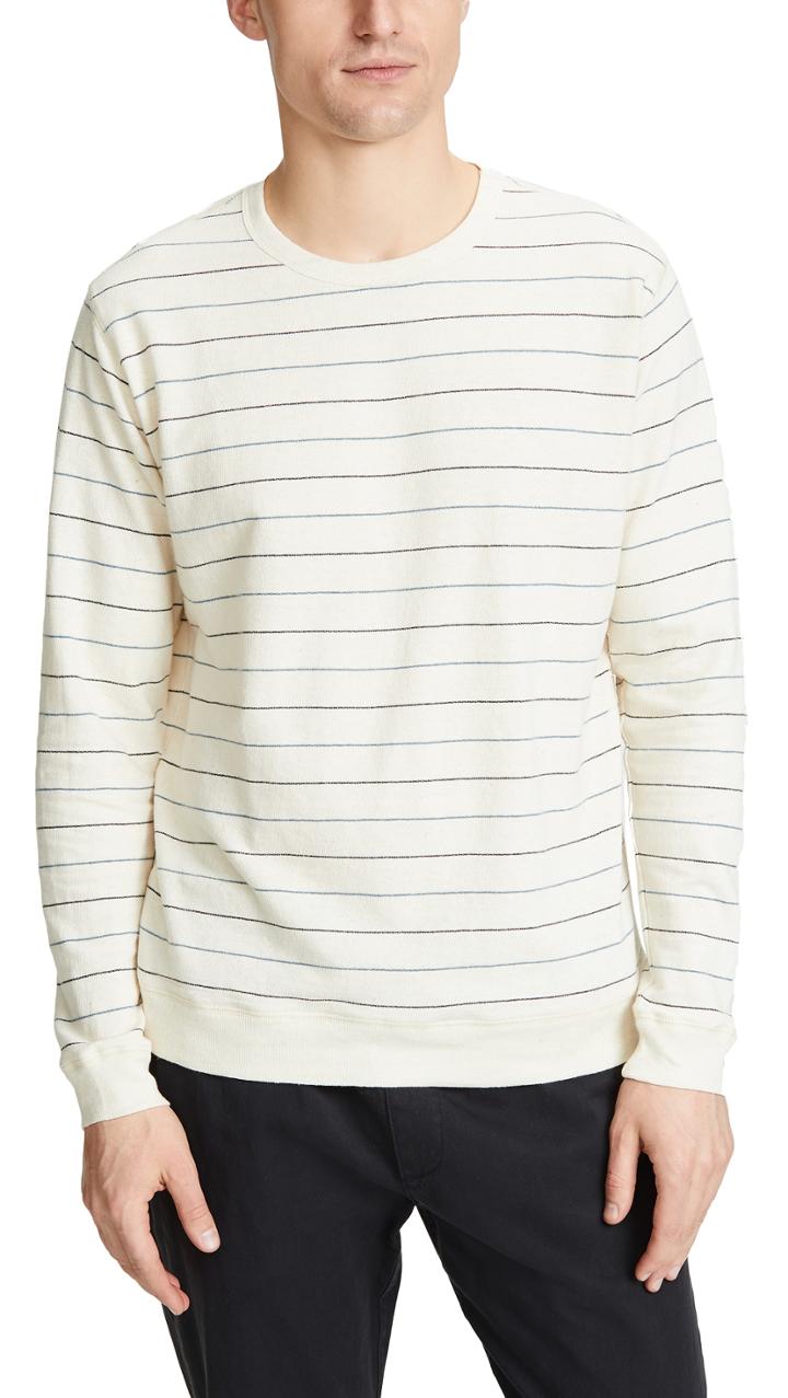 Mollusk Striped Hemp Crew Neck Sweatshirt