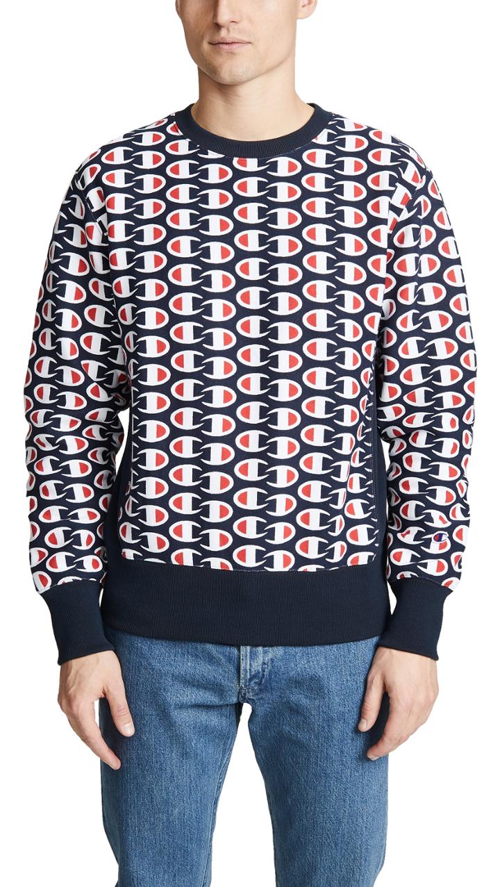 Champion Premium Reverse Weave All Over Print Crew Neck Sweatshirt