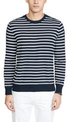 Club Monaco Long Sleeve Strapped Striped Crew Neck Sweater