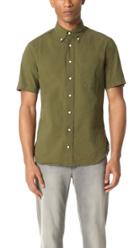 Gitman Vintage Short Sleeve Olive Over Dye Seersucker Shirt