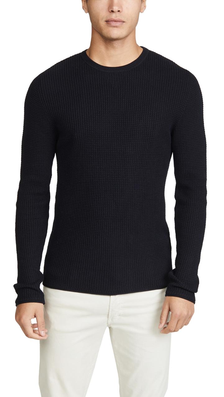 Billy Reid Long Sleeve Mini Waffle Crewneck