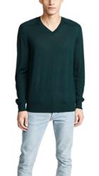 Vince Merino Wool Elbow Patch V Neck Sweater