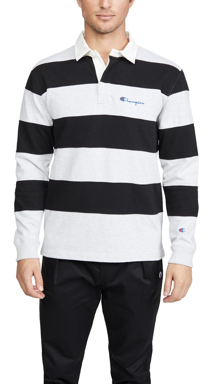 Champion Premium Reverse Weave Striped Long Sleeve Polo Shirt