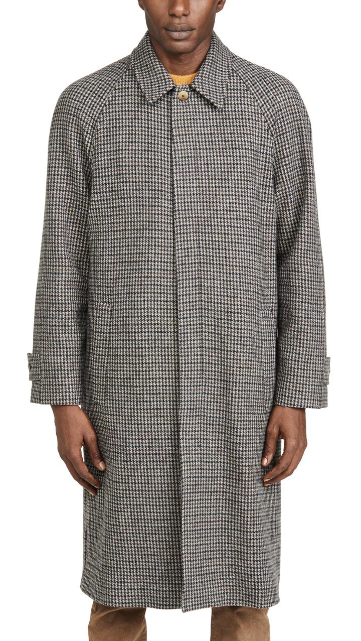 De Bonne Facture Italian Wool Houndstooth Long Mac Coat