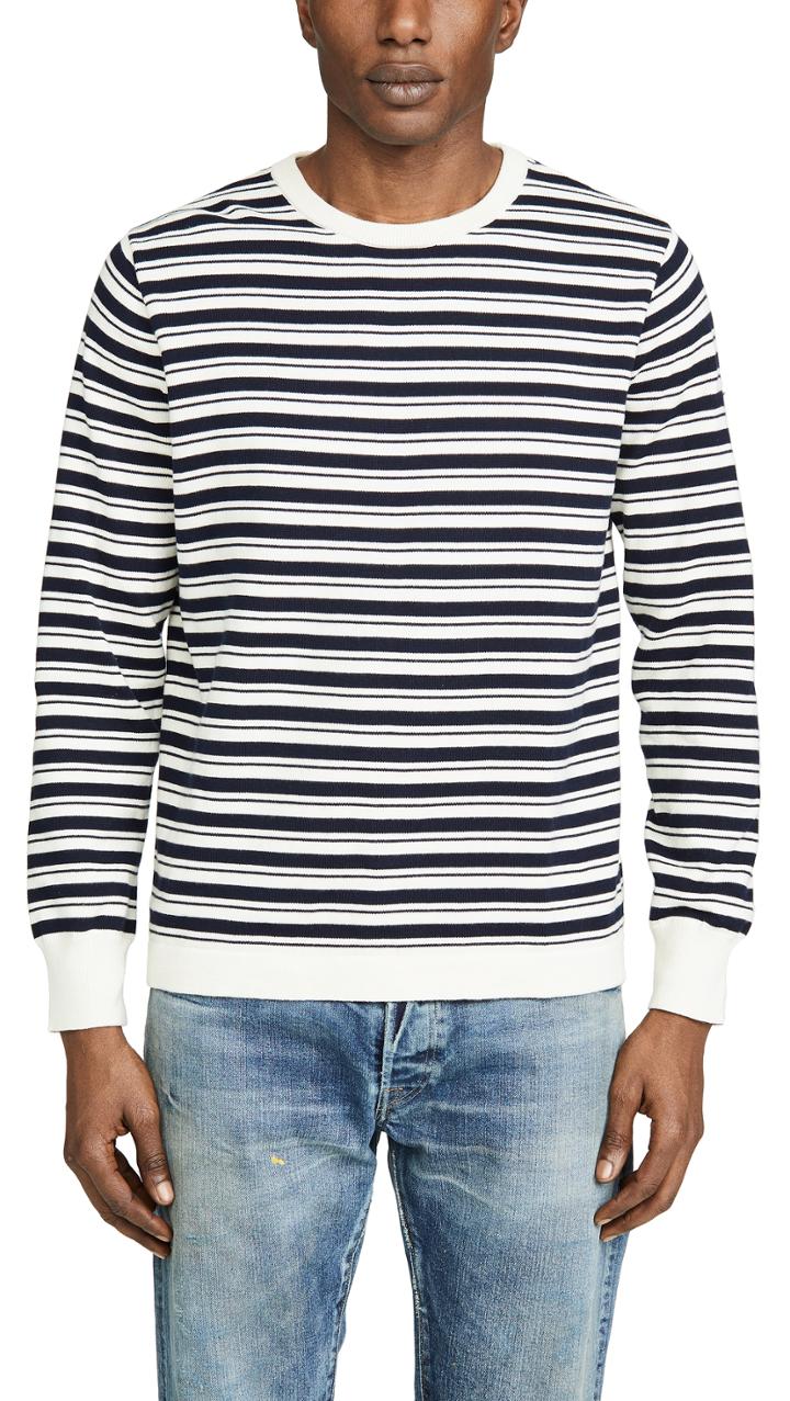 J Crew Allover Double Stripe Crew Neck Sweatshirt