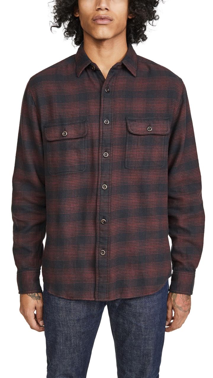 Faherty Vintage Twill Shadow Plaid Flannel Shirt