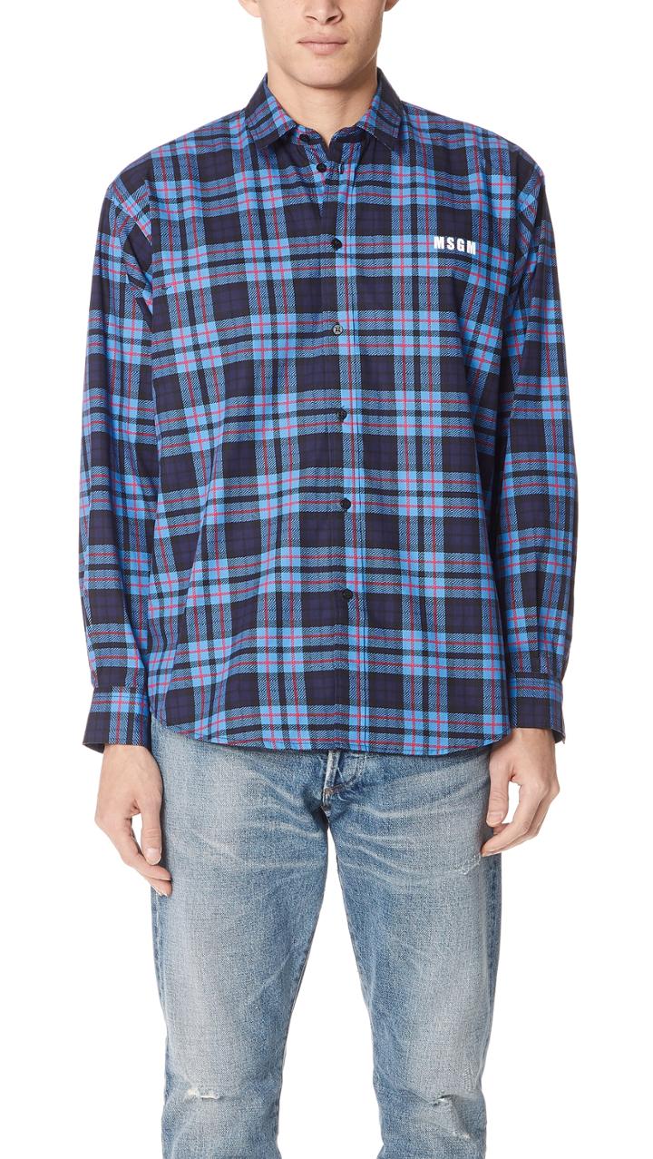 Msgm Check Print Shirt