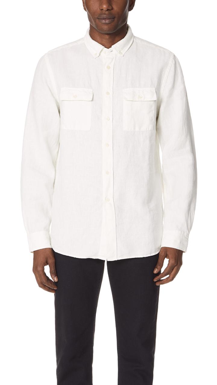 Saturdays Nyc Angus Linen Long Sleeve Shirt