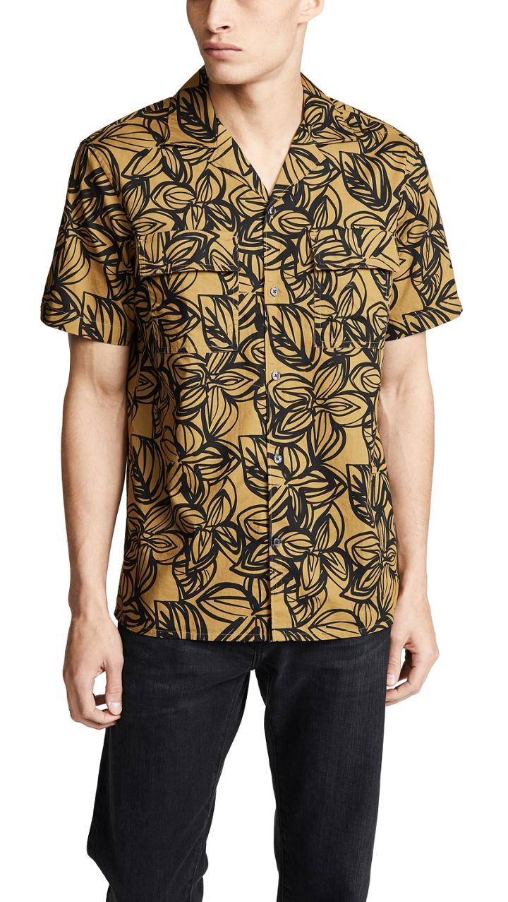 Club Monaco Short Sleeve Camp Collar Linear Flower