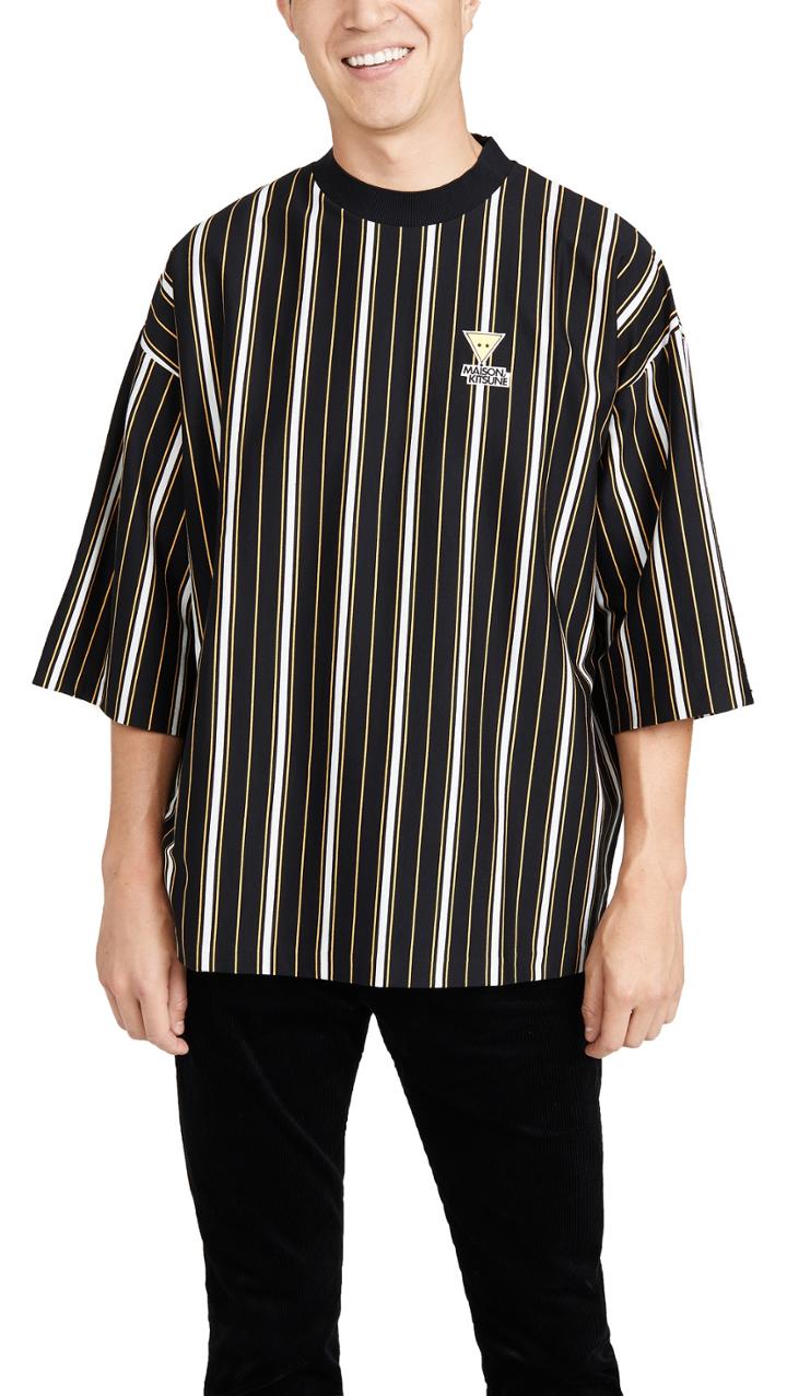 Maison Kitsune Oversized 3 4 Sleeve T Shirt With Stripes
