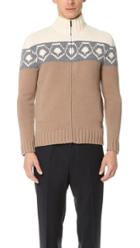 Z Zegna Placed Tricolor Jacquard Full Zip Cardigan