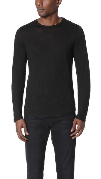 Vince Raw Edge Long Sleeve Linen Tee
