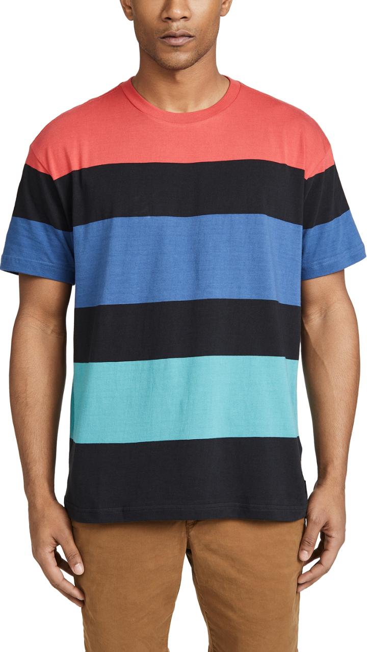 Rvca Multi Stripe Colorblocked Tee