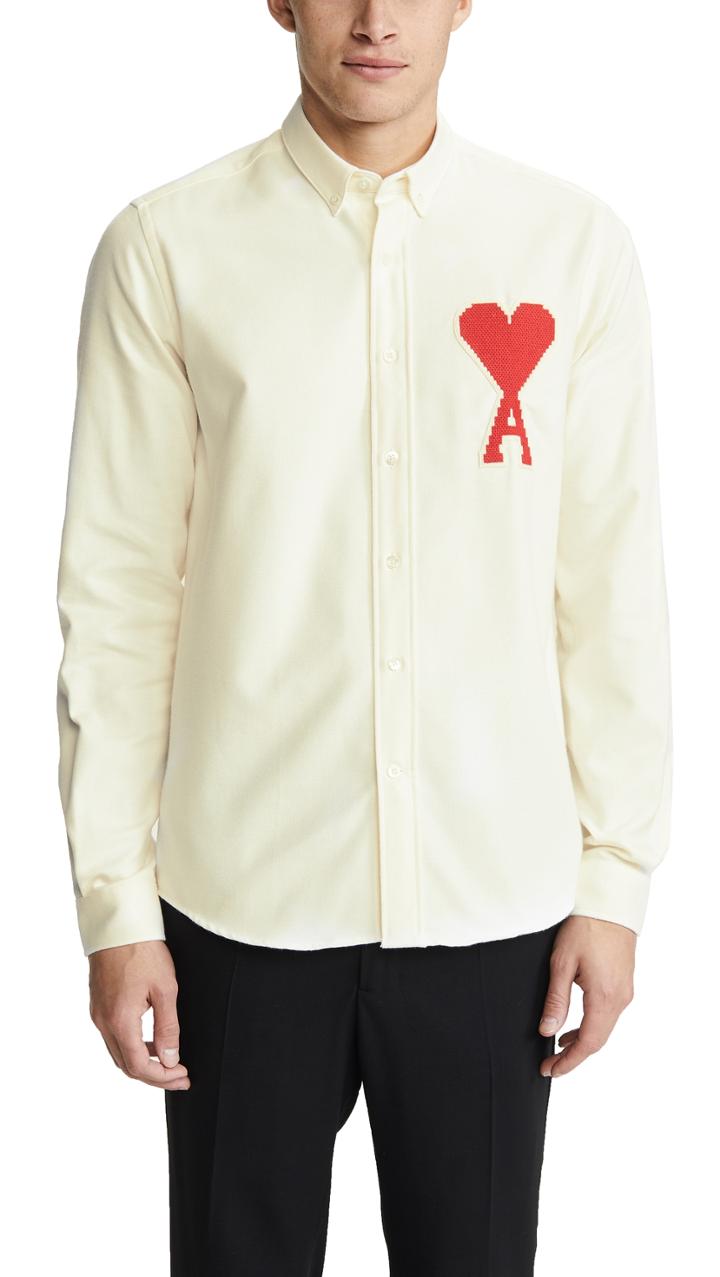 Ami Big Heart Patch Button Down Shirt