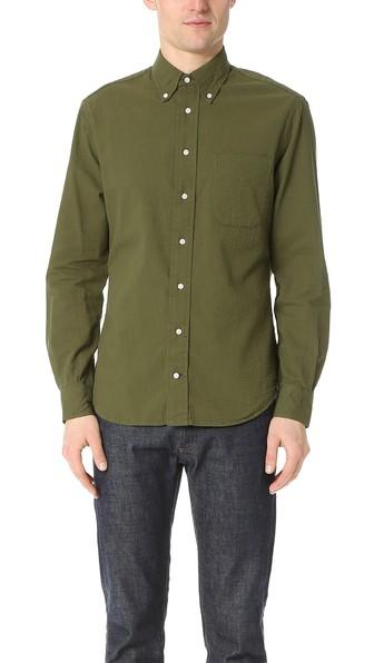 Gitman Vintage Long Sleeve Olive Over Dye Seersucker Shirt