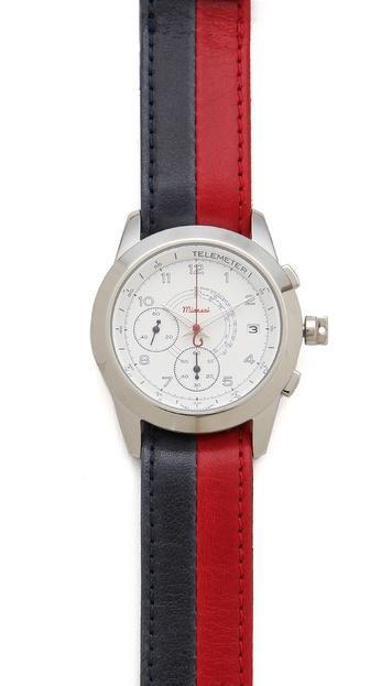 Miansai M2 White Watch With Dual Tone Leather Band - Navy/red