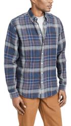 Schnayderman S Linen Indigo Check Shirt