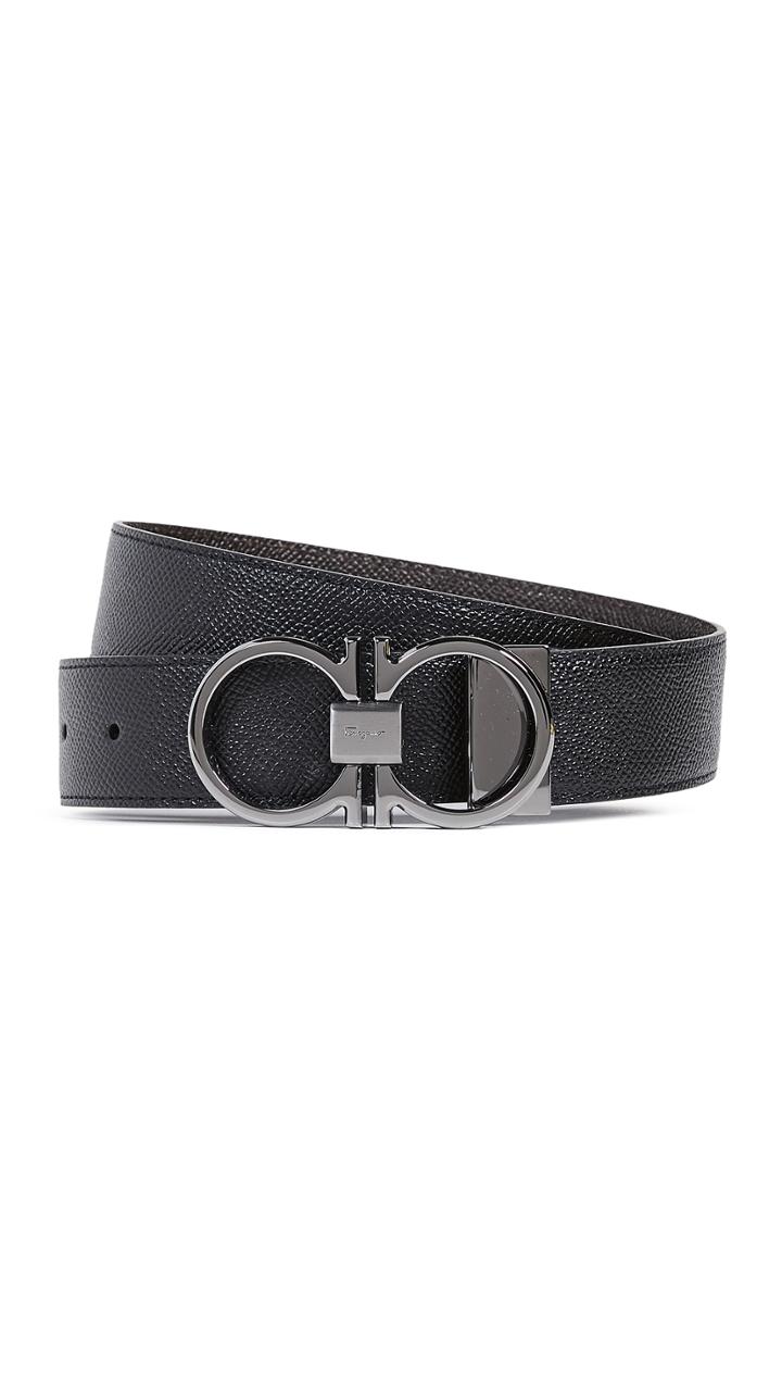 Salvatore Ferragamo Gunmetal Thin Double Gancio Belt