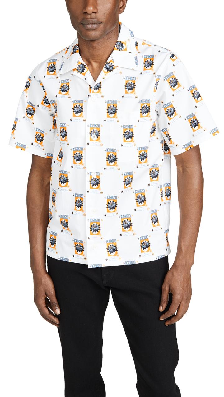 Kenzo Rice Bag Print Short Sleeve Button Down Shirt