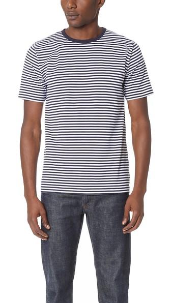 Sunspel Short Sleeve Striped Crew Neck Tee
