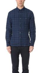 Todd Snyder Long Sleeve Linen Indigo Check Shirt