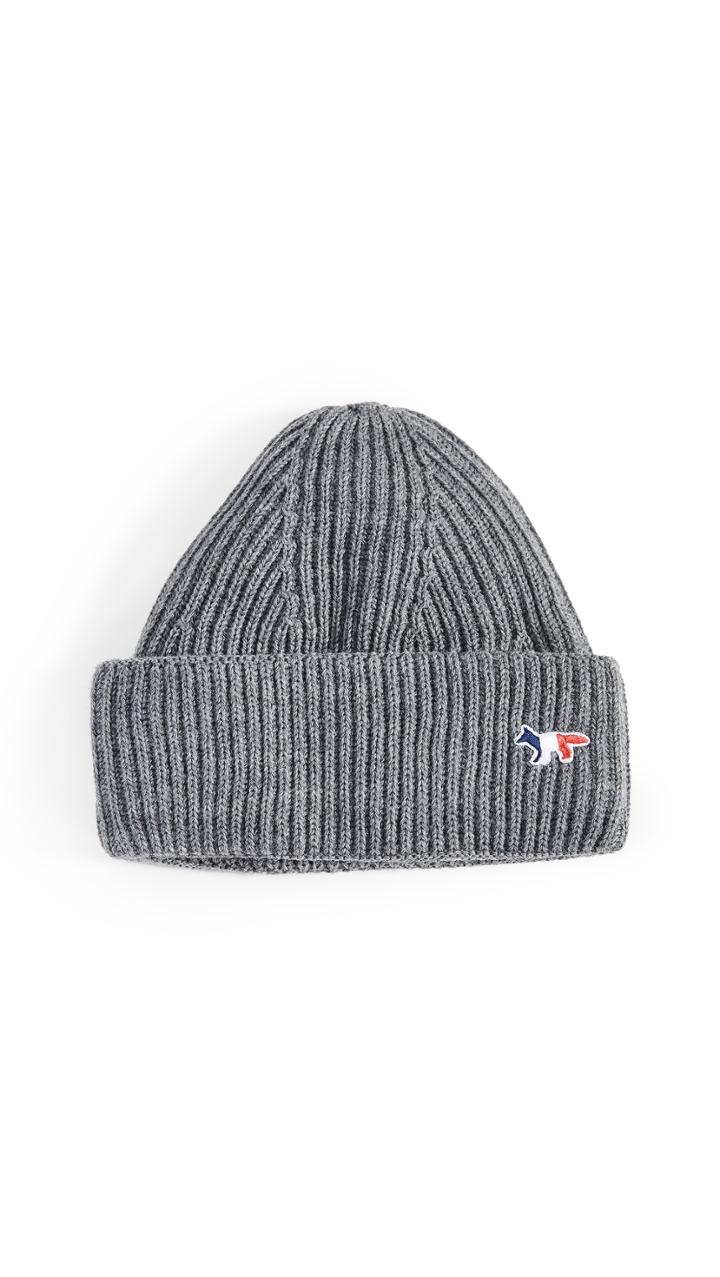 Maison Kitsune Tricolor Fox Patch Ribbed Hat