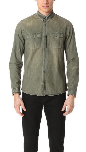 The Kooples Grey Destroyed Denim Long Sleeve Shirt