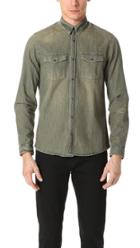 The Kooples Grey Destroyed Denim Long Sleeve Shirt