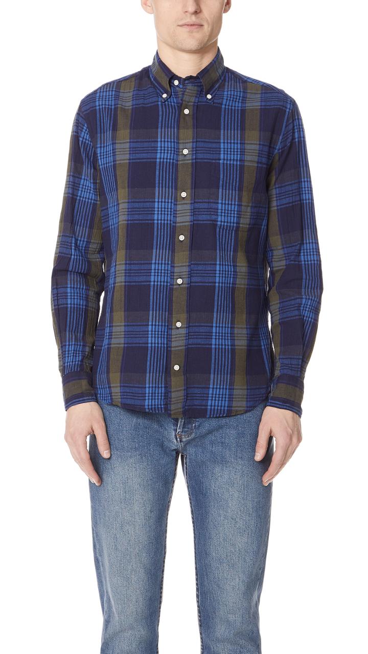 Gitman Vintage Long Sleeve Navy Madras Shirt