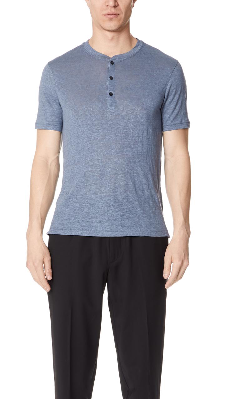 Club Monaco Short Sleeves Linen Henley