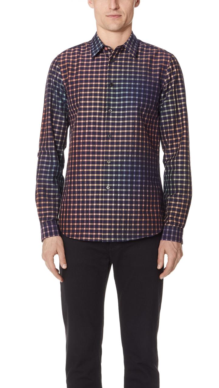 Ps By Paul Smith Long Sleeve Tailored Fit Plaid Shirt